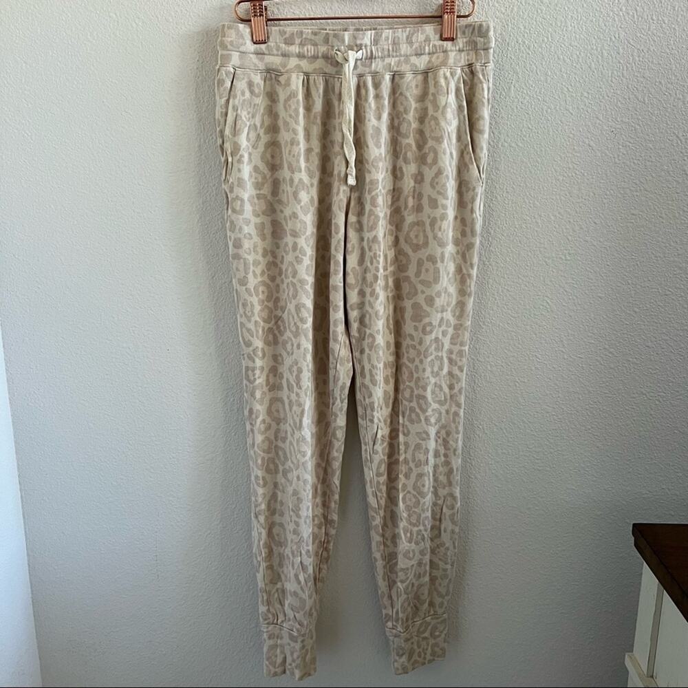 Splendid Neutral Leopard Print Lounge Pants Cozy Jogger Elastic Waist S